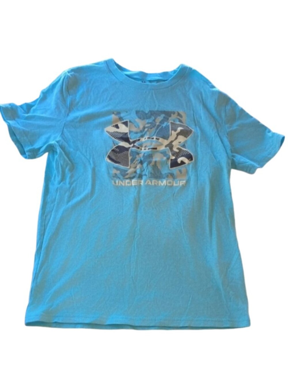 Under Armour Large Boys Youth Turquoise Short-Sleeve Camo Logo Athletic T-Shirt